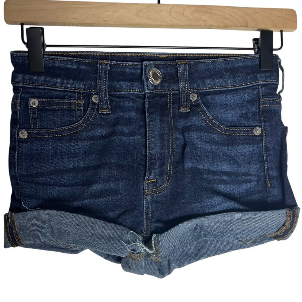 American Eagle Women's 00 Hi-Rise Shortie Jean Shorts Denim Rolled Super Stretch
